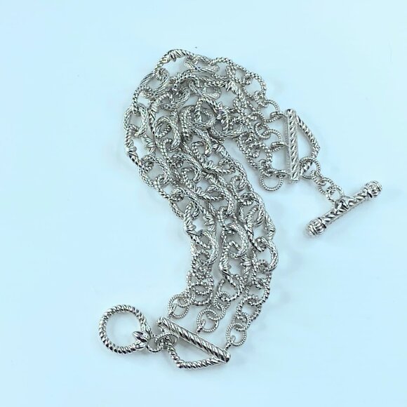 Judith Ripka Sterling Silver Triple 3 Strand Oval Link CZ Toggle bracelet JR8834 - Picture 3 of 8